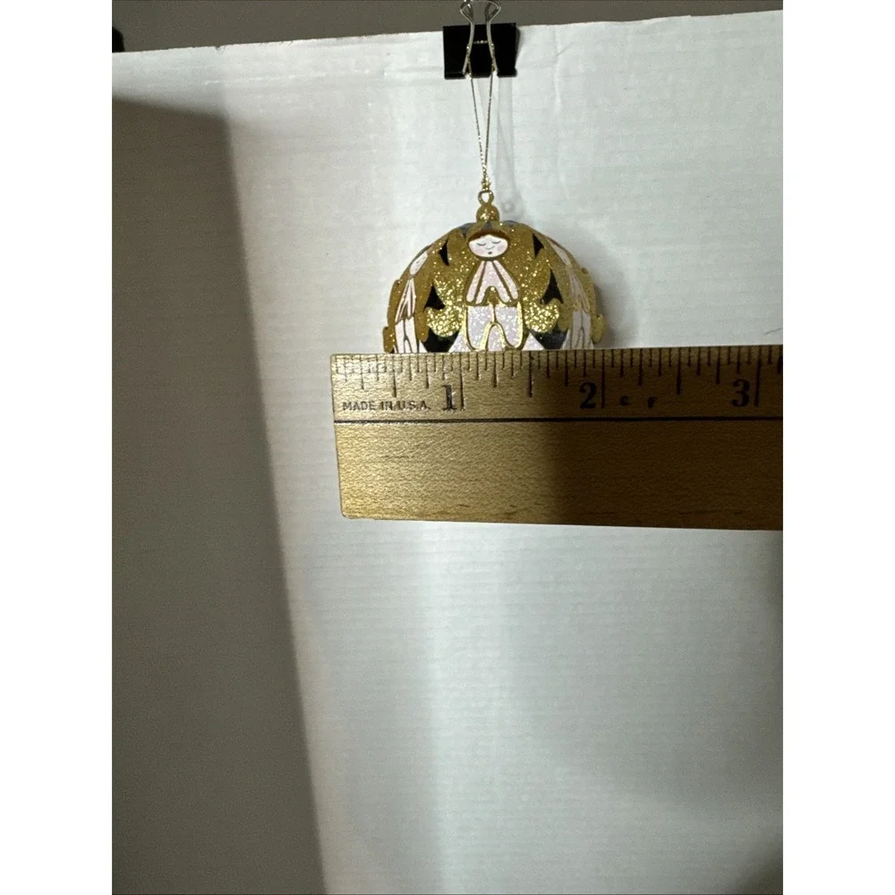 Pier 1 Imports Christmas Ornament Holiday Glittery Gold Navy Angels Metal Ball